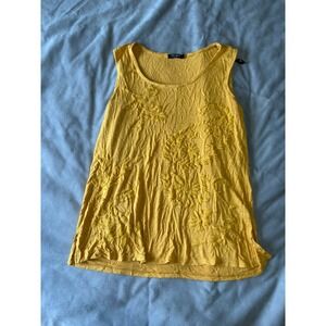 Max Jeans Mustard Yellow Floral Embroidered Slub Knit Tank Top Small